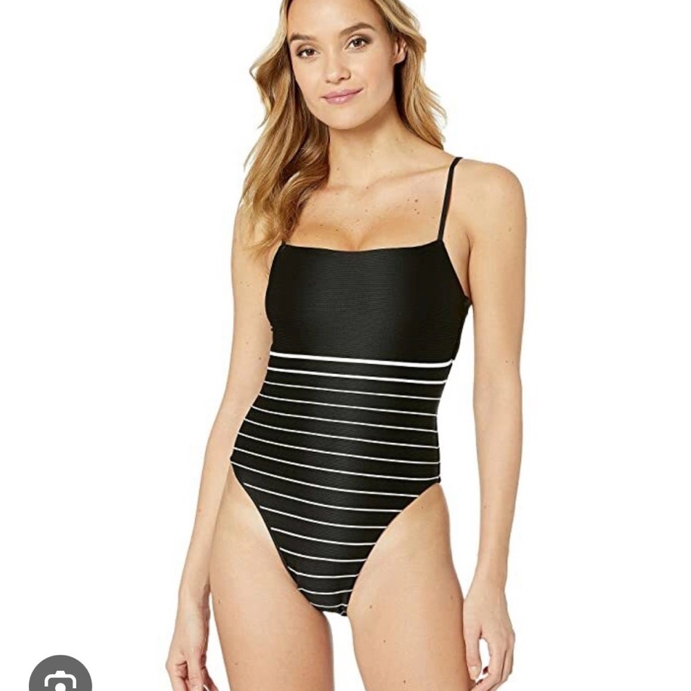 Vitamin A Black One-Piece Swimsuit with White Stripes